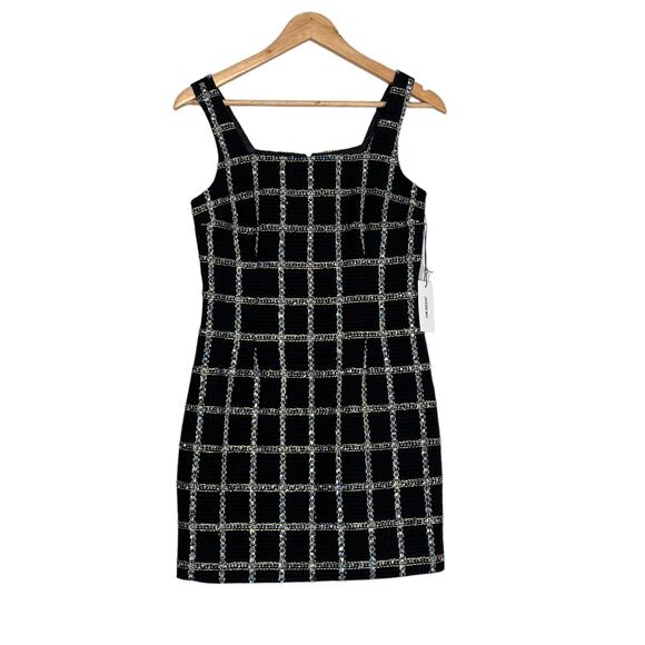 Jason Wu Tweed Mini Dress Sz XS Black Sleeveless Square Neck Metallic Classic - Picture 1 of 11
